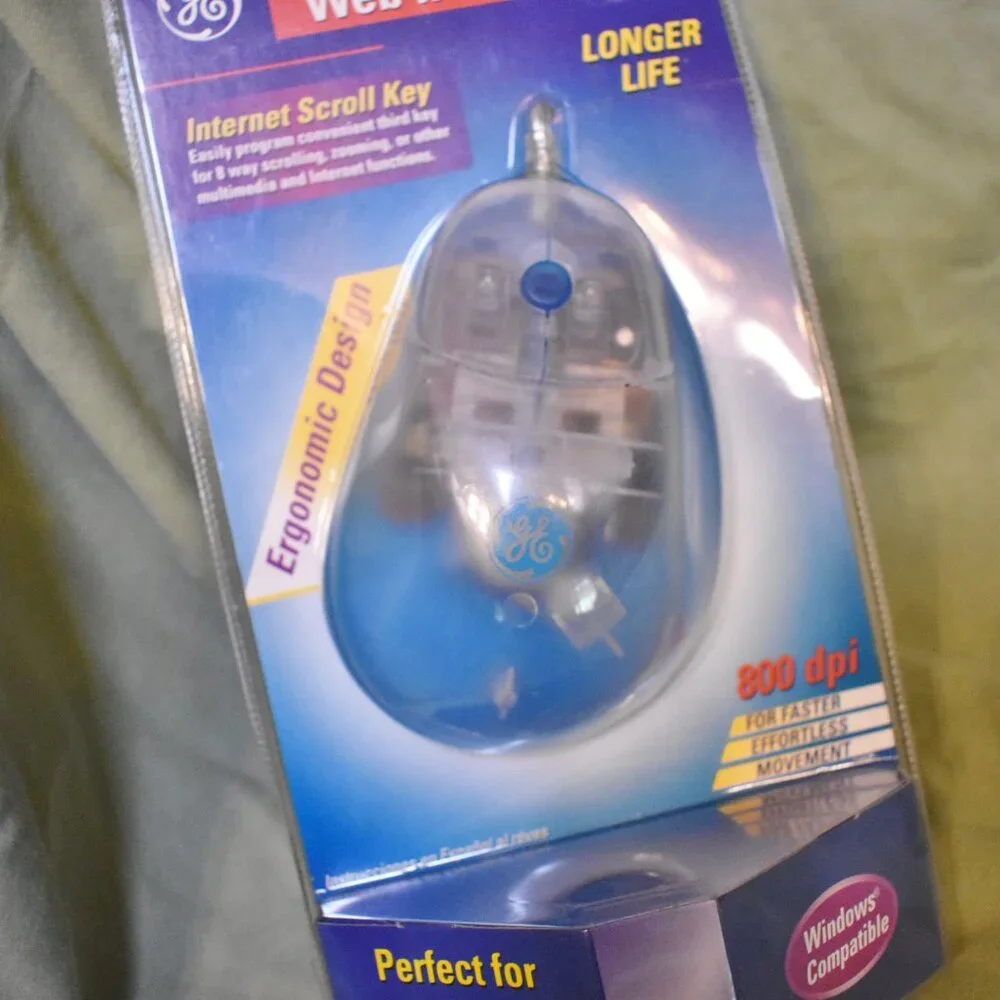 GE Web Mouse Clear Ergonomic 800 DPI Track Ball Mouse H097765 New Sealed